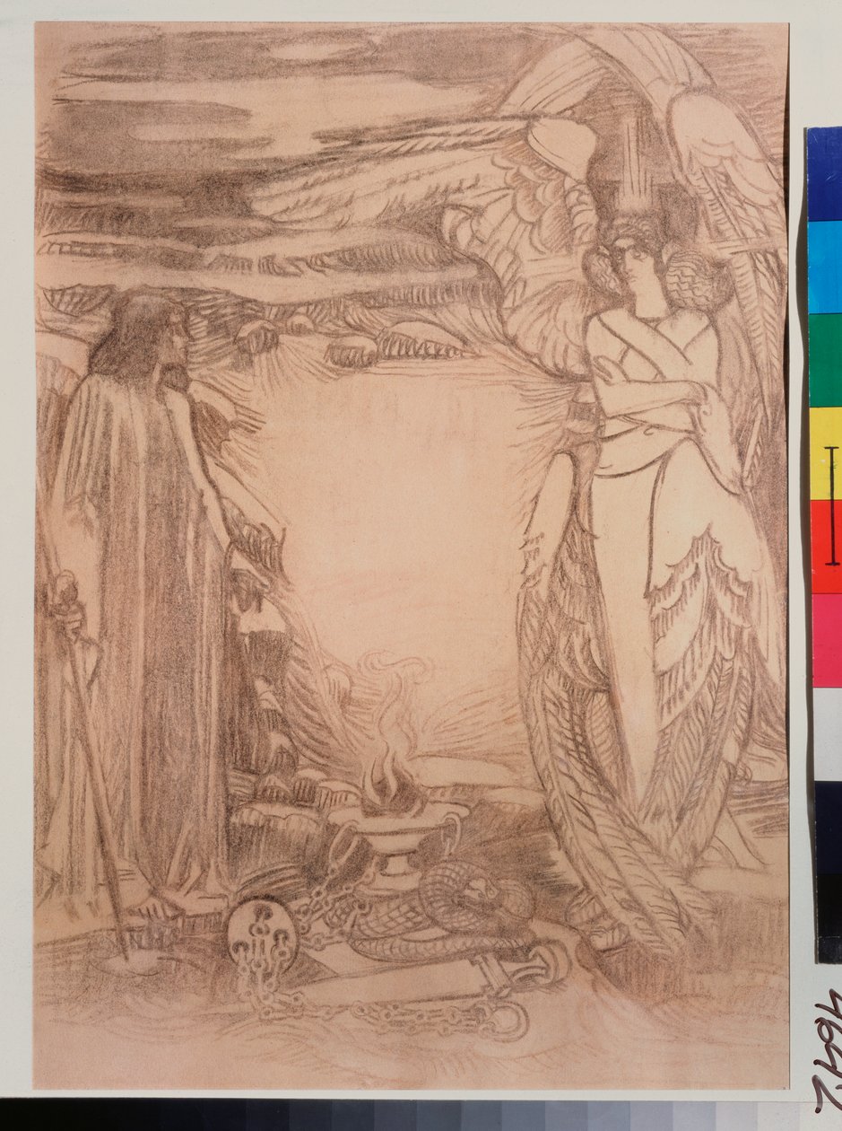 Illustration pour le poeme Prophete de Alexandre Pouchkine (1799-1837) (illustration til digtet Prophet af A Pushkin) - Tegning af Mikhail Alexandrovich Vrubel (Vrubel) (1856-1910), sangvinsk på papir af Mikhail Aleksandrovich Vrubel