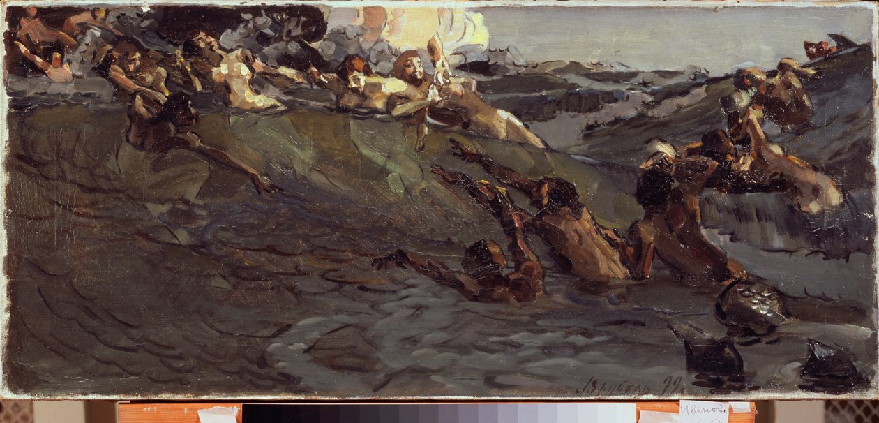 Playing Naiads and Tritons - Maleri af Mikhail Alexandrovich Vrubel (Vrubel) (1856-1910), olie på lærred af Mikhail Aleksandrovich Vrubel