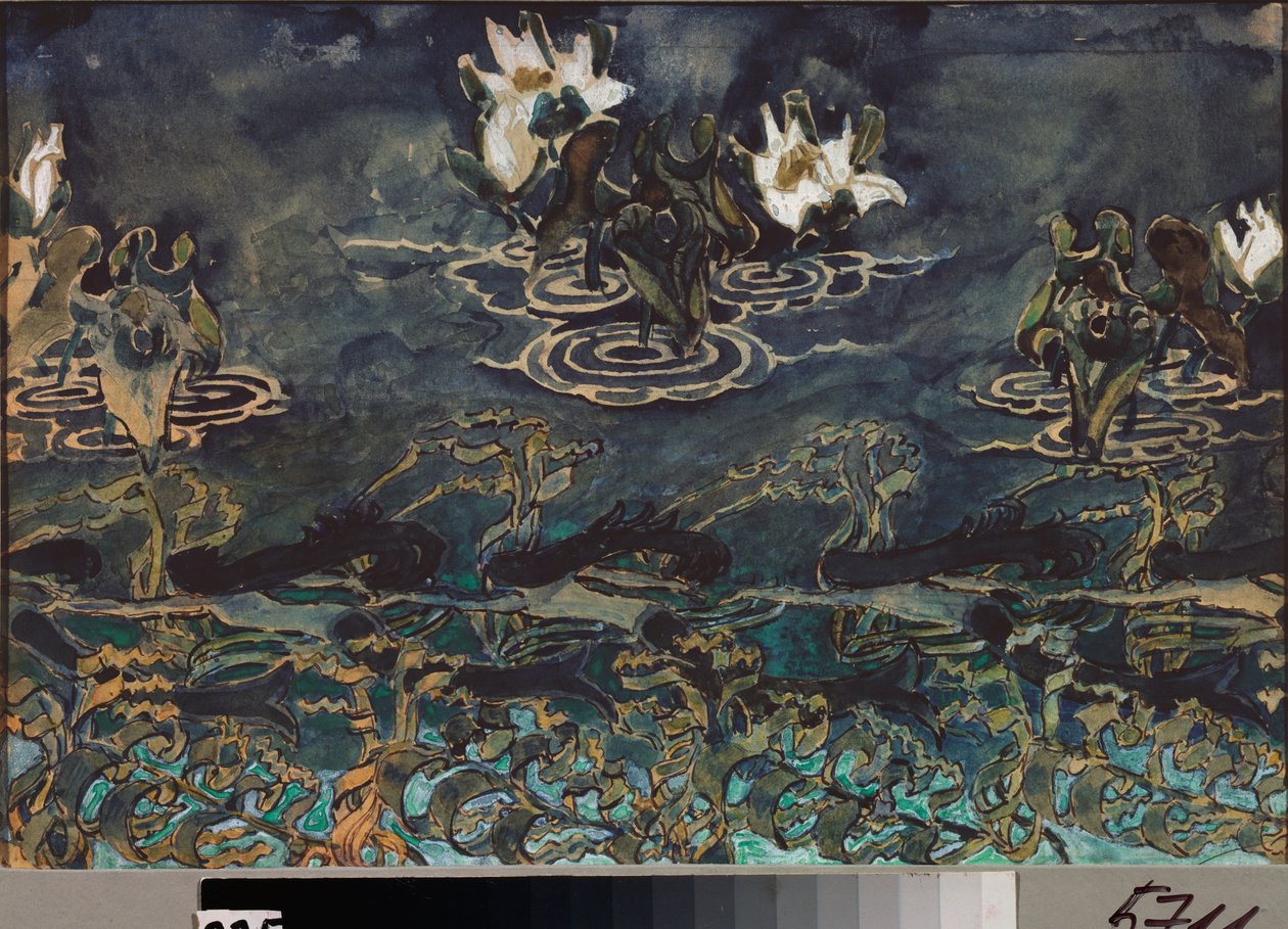 Nenuphars (nympheas) (Vandlillier) - Mikhail Alexandrovich Vrubels (Vrubel) værk (1856-1910), akvarel og gouache på papir, russisk kunst fra det 19.-20. århundrede, art nouveau - Statsmuseet Abramtsevo Estate, Moskva af Mikhail Aleksandrovich Vrubel