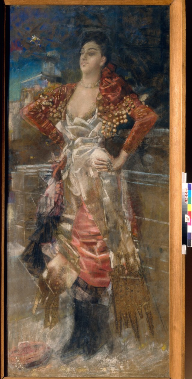 Portræt af danseren og skuespillerinden Caroline (Carolina) Otero, kendt som La Belle Otero (1868-1965). Courtesane fra Belle Epoque. Værk af Mikhail Alexandrovich Vrubel (Vrubel) (1856-1910), pastel på lærred af Mikhail Aleksandrovich Vrubel