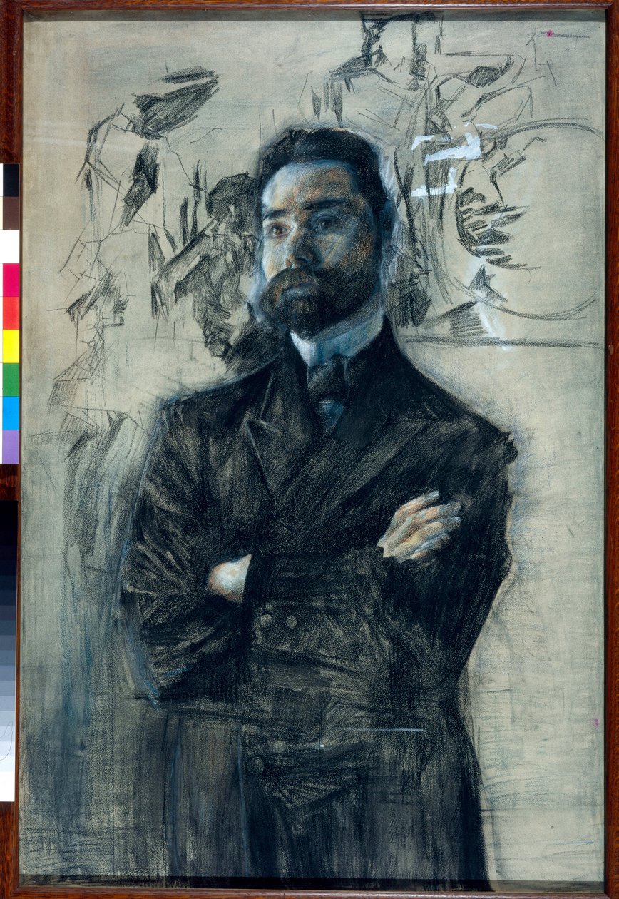 Portræt af digteren Valeri Iakovlevitch Brioussov (1873-1924) - Oeuvre af Mikhail Alexandrovich Vrubel (Vroubel) (1856-1910) af Mikhail Aleksandrovich Vrubel