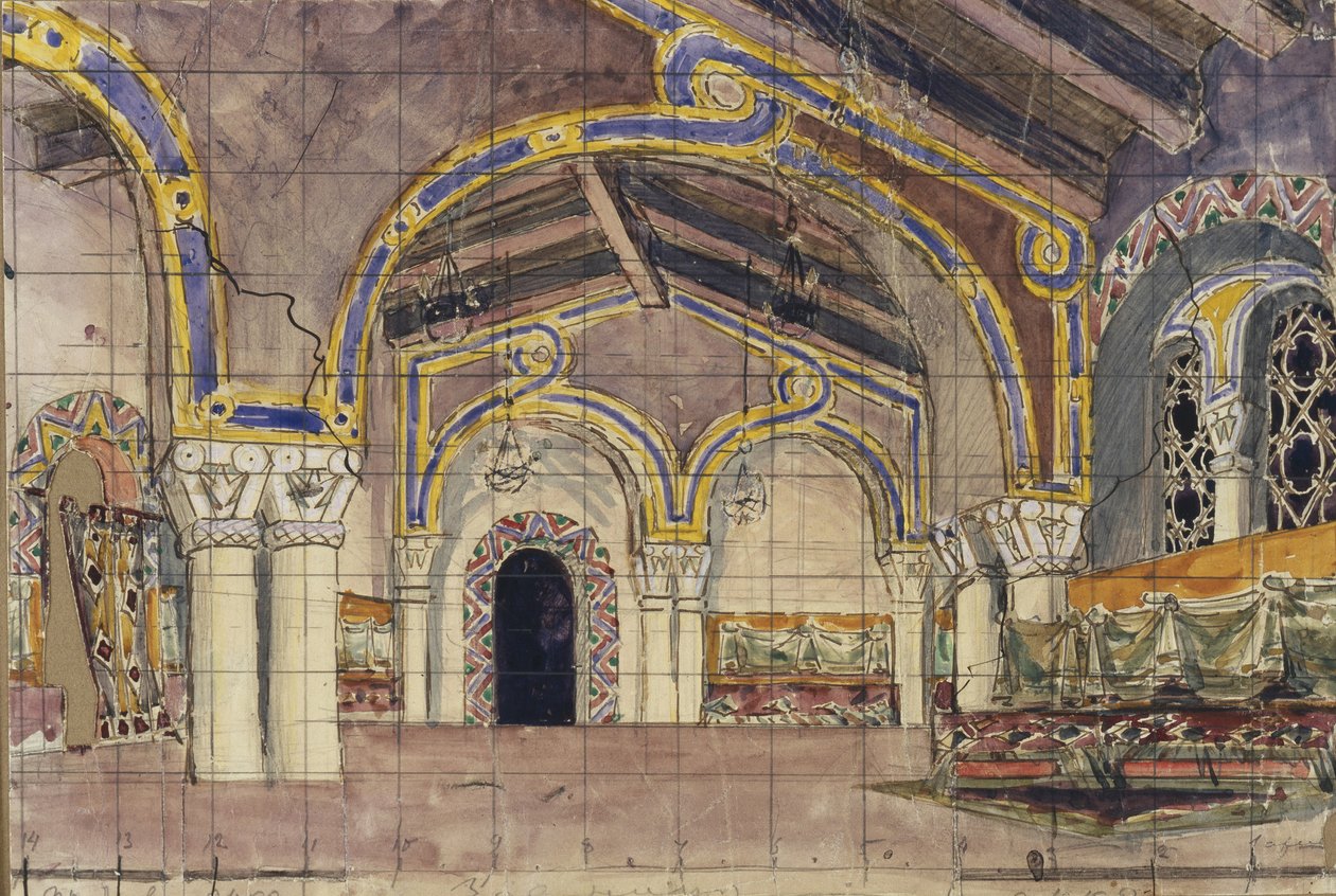 Scenedesign til operaen The Tsars bride af N. Rimsky-Korsakov, 1899 af Mikhail Aleksandrovich Vrubel