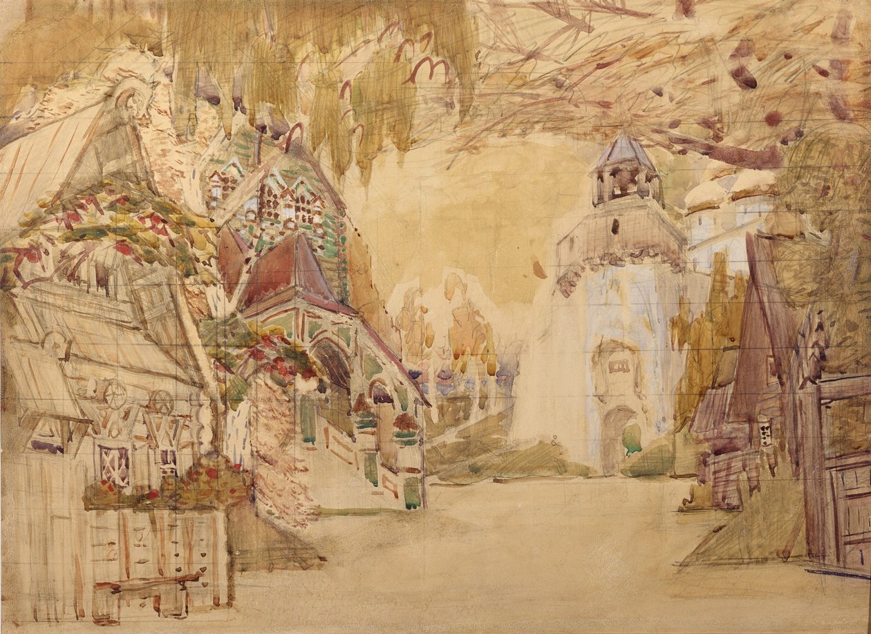 Scenedesign til operaen The Tsars bride af N. Rimsky-Korsakov, 1899 af Mikhail Aleksandrovich Vrubel