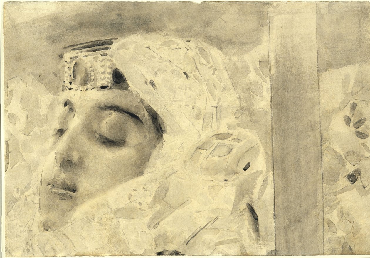 Tamara i kisten. Illustration til digtet Dæmonen af Mikhail Lermontov, 1890-1891 af Mikhail Aleksandrovich Vrubel