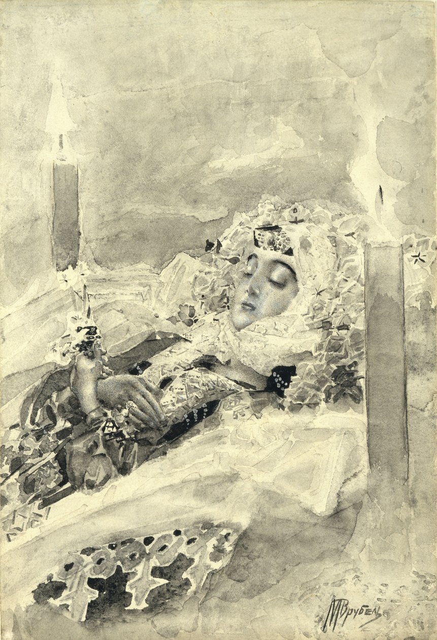 Tamara i kisten. Illustration til digtet Dæmonen af Mikhail Lermontov, 1890-1891 af Mikhail Aleksandrovich Vrubel