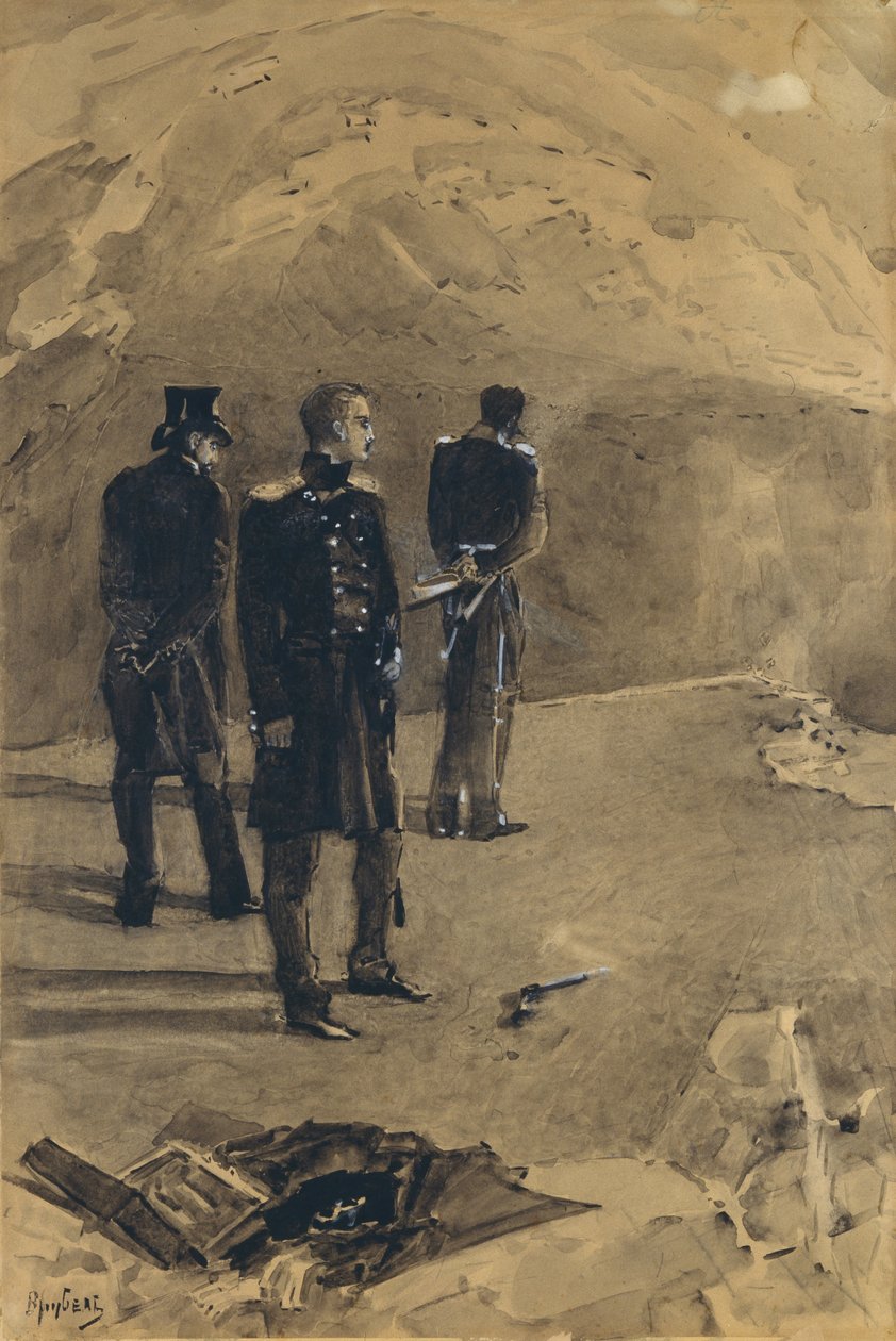 Duellen af Pechorin og Grushnitsky. Illustration til romanen A Hero of Our Time af Mikhail Lermontov, 1891 af Mikhail Aleksandrovich Vrubel
