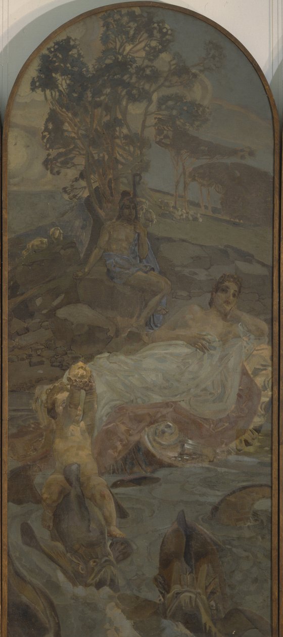 Venus, Amor og Paris Triptykon The Judgment of Paris, centrale del, 1893 af Mikhail Aleksandrovich Vrubel