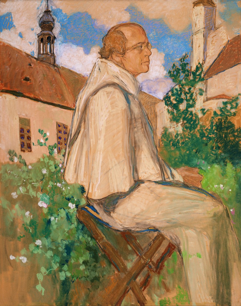 Portræt af genetikeren Johann Gregor Mendel, 1926 (pastel på papir) af Mikhail Dmitrievich Ezuchevsky
