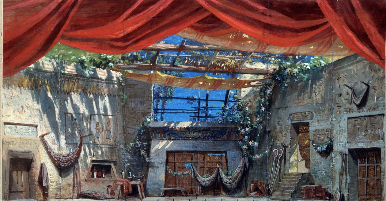 Scenografi til balletten ""Ondine ou la Naiade"" af Jules Perrot til musik komponeret af Cesare Pugni. Gouache-illustration af Mikhail Ilyich Bocharov (1831-1895) 1874 State Central A. Bakhrushin Theatre Museum, Moskva af Mikhail Ilyich Bocharov
