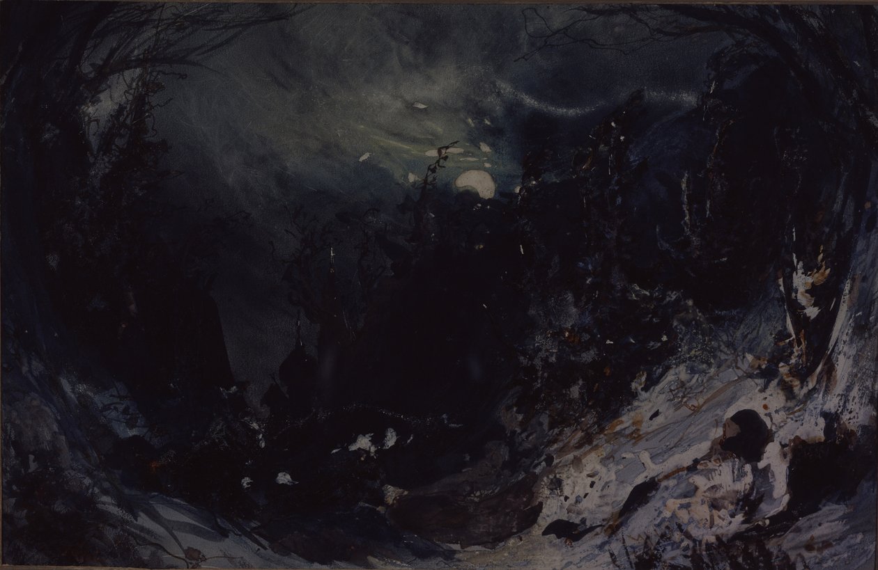 Scenedesign til operaen The Power of the Fiend af A. Serov, 1871 af Mikhail Ilyich Bocharov