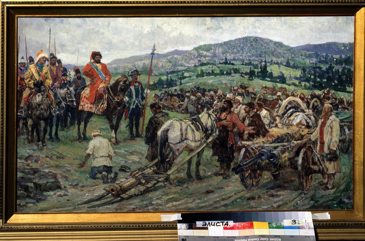 Assistance til lederen af Revolte des Paysans Emelian Ivanovitch Pougatchev af Mikhail Ivanovich Avilov