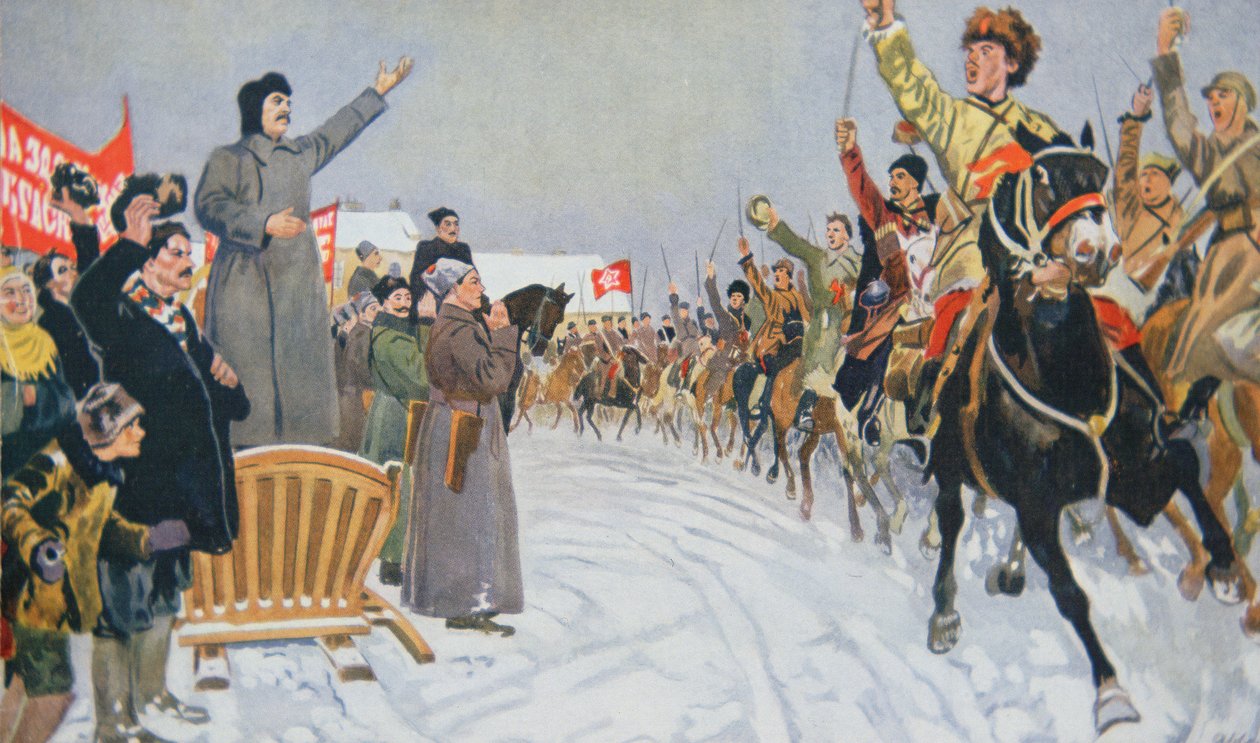 Stalin gennemgår republikkens første røde kavalerihær af Mikhail Ivanovich Avilov
