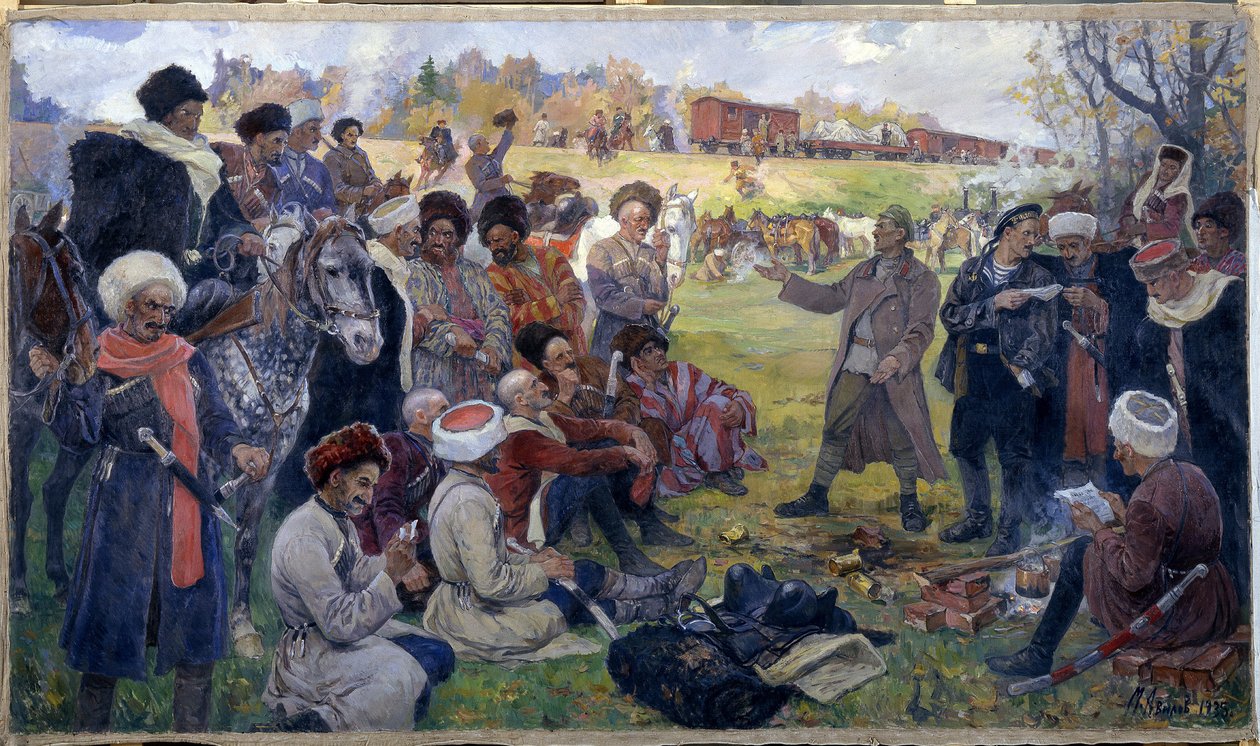 De bolsjevikiske agitatorer i general Kornilovs vilde opdeling nær Gatchina i august 1917 af Mikhail Ivanovich Avilov