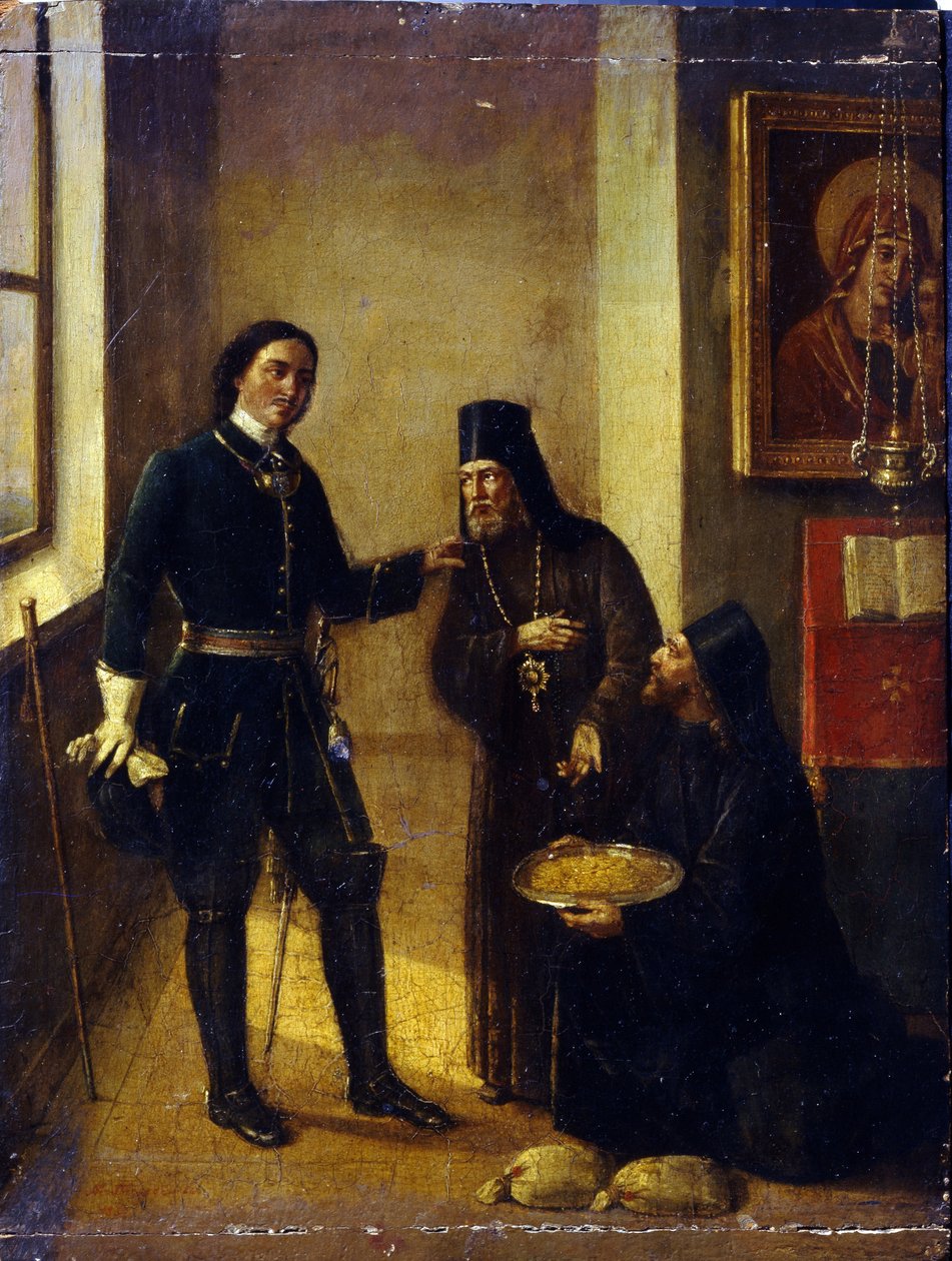 Biskop Mitrophan af Voronezh donerede til Peter I til Azov-flådekonstruktionen i 1696 af Mikhail Ivanovich Terebenev
