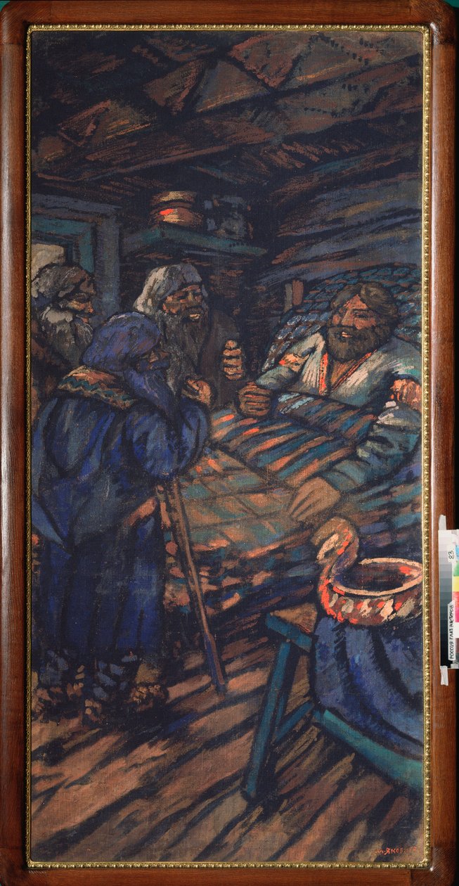 Storhertug Vladimir I Svyatoslavichs bryllup (kendt som den store eller røde sol, 958-1015) (The wedding of the grand duke Vladimir I Svyatoslavich) Vladimir alite er omgivet af tre gamle mænd - Maleri af Mikhail Nikolayevich Yakovlev (1880- 1942), olie af Mikhail Nikolayevich Yakovlev