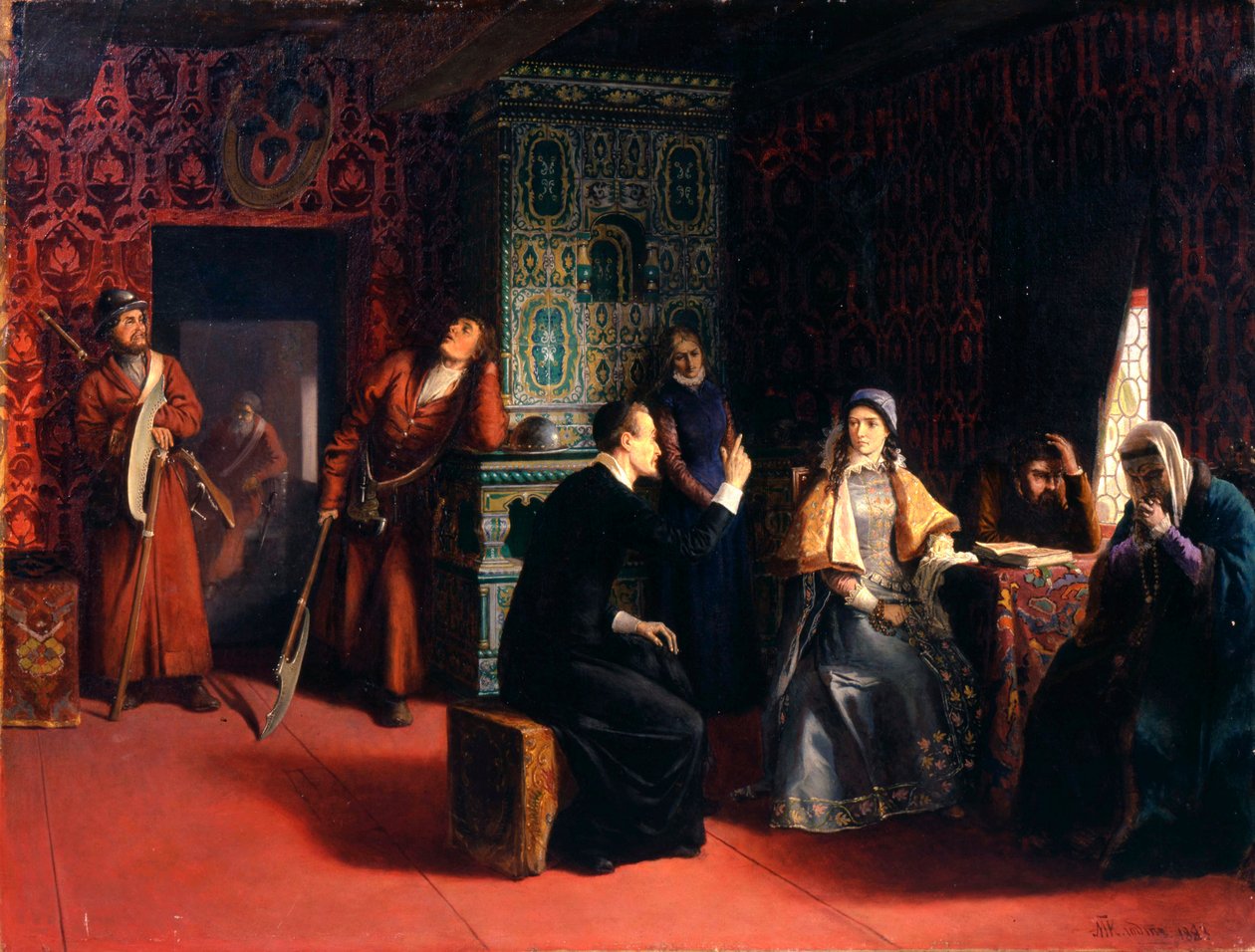 Marina Mniszech med sin far under arrest, 1883. af Mikhail Petrovich Klodt