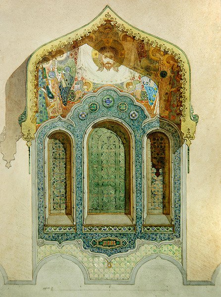 Design til en vinduesramme af keramiske fliser til den russiske kirke i Nice af Mikhail Preobrazhensky