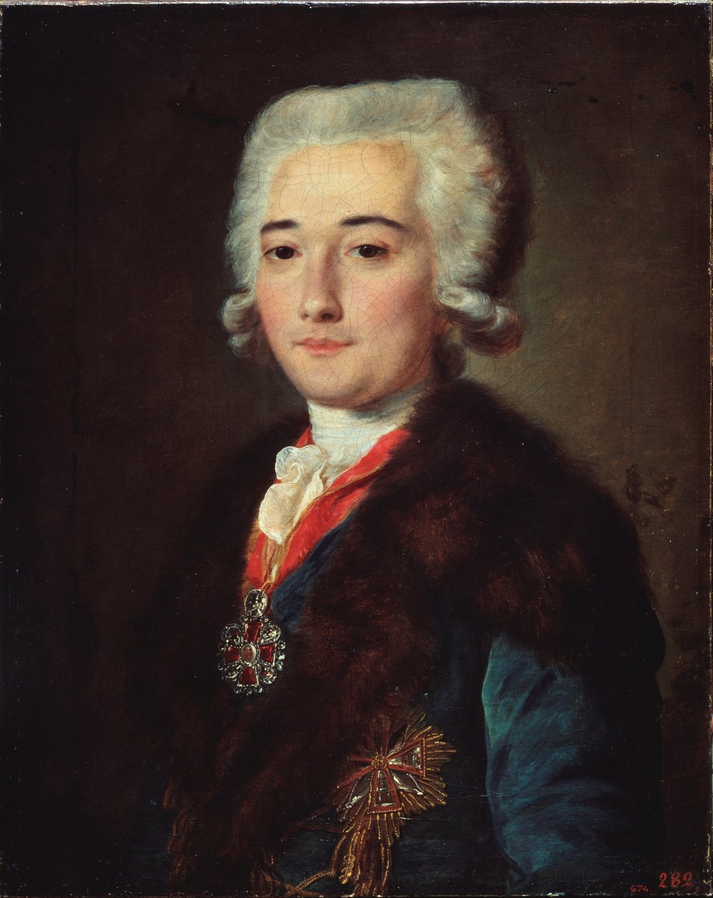Portræt af grev Alexander Dmitriev Mamonov (Dmitrieff Mamonoff) (1758-1803), favorit hos Katarina II af Rusland (1729-1796). Maleri af Mikhail Shibanov (?-efter 1789), olie på lærred af Mikhail Shibanov