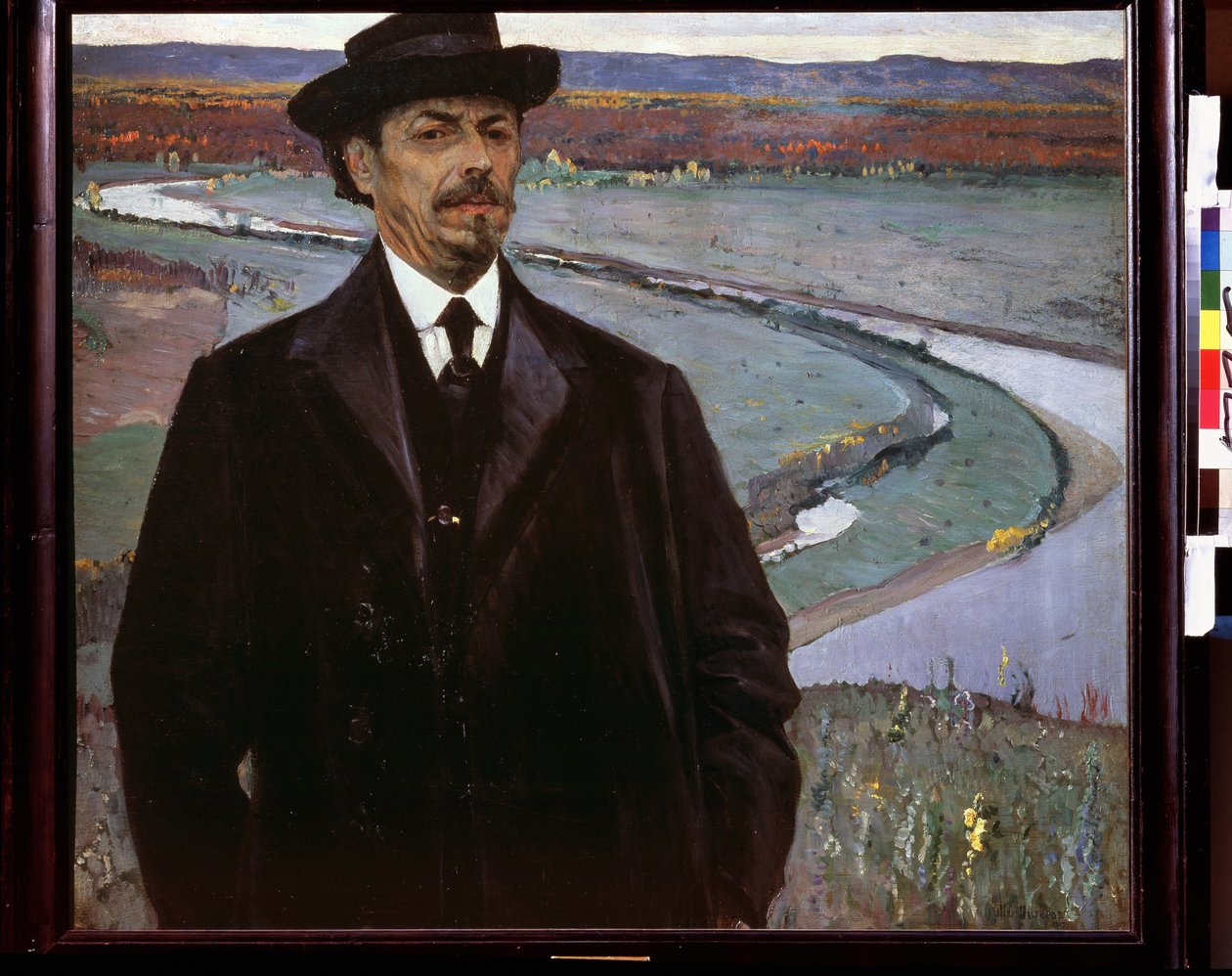 Selvportræt. Maleri af Mikhail Vasilyevich (Vasilyevich) Nesterov (1862-1942), olie på træ af Mikhail Vasilievich Nesterov