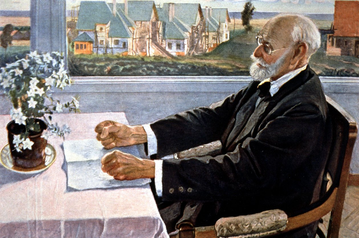 Ivan Pavlov i sit hus, nær Sankt Petersborg af Mikhail Vasilievich Nesterov