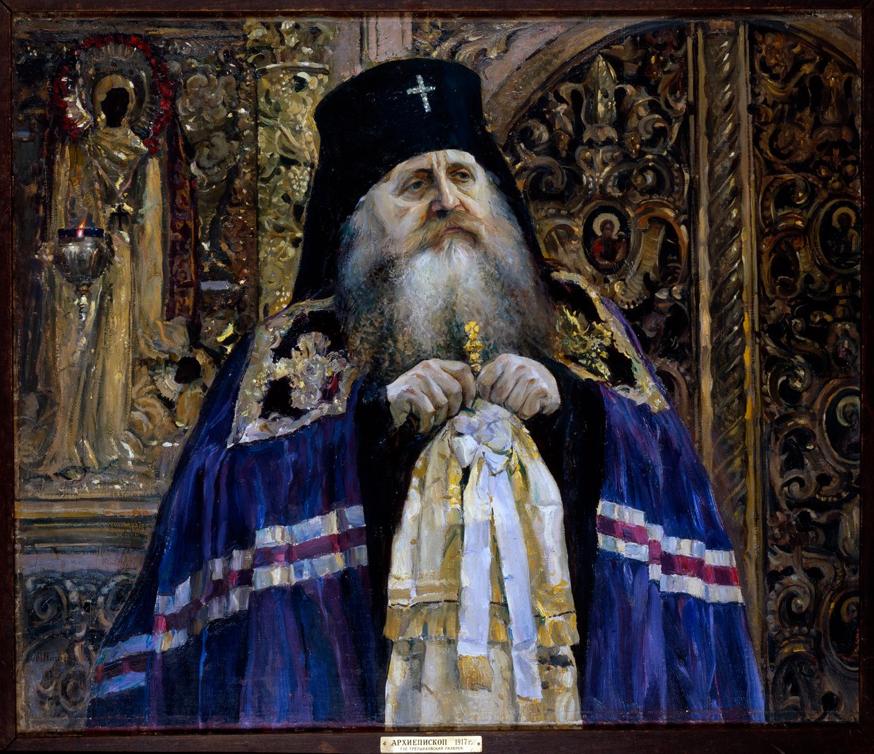 Portræt af Antony, Metropolitan of Kiev and Galicia (1863-1936) (Portræt af Metropolitan Antony of Kiev and Galicia) - Olie på lærred af Mikhail Vasilyevich Nesterov (1862-1942) af Mikhail Vasilievich Nesterov