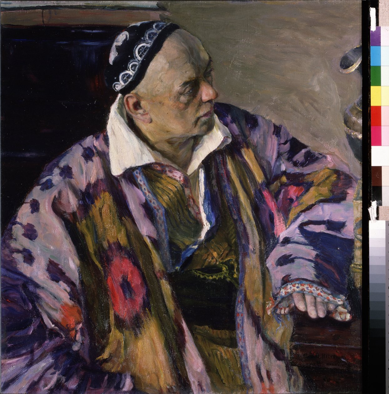 Portræt af arkitekten Alexei (Aleksei) Shchusev (1873-1949) (Portræt af arkitekten Alexey Shchusev). Maleri af Mikhail Vasilyevich Nesterov (1862-1942), olie på lærred af Mikhail Vasilievich Nesterov