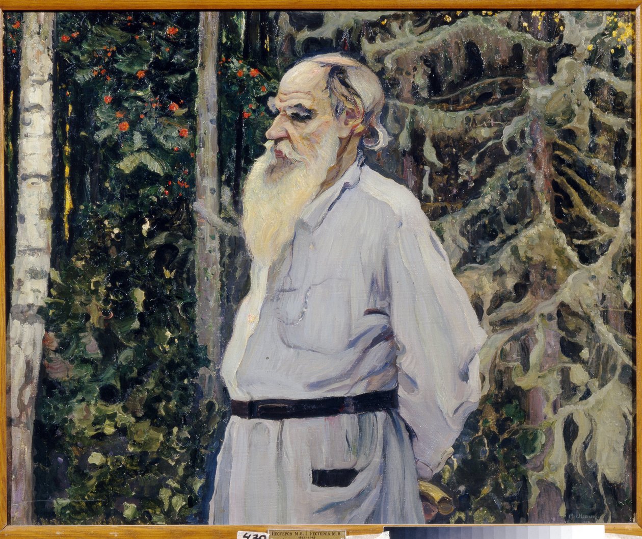 Portræt af forfatteren Leon N. Tolstoy (1828-1910) (Portræt af forfatteren Leo N. Tolstoy). Maleri af Mikhail Vasilyevich Nesterov (1862-1942), olie på lærred af Mikhail Vasilievich Nesterov