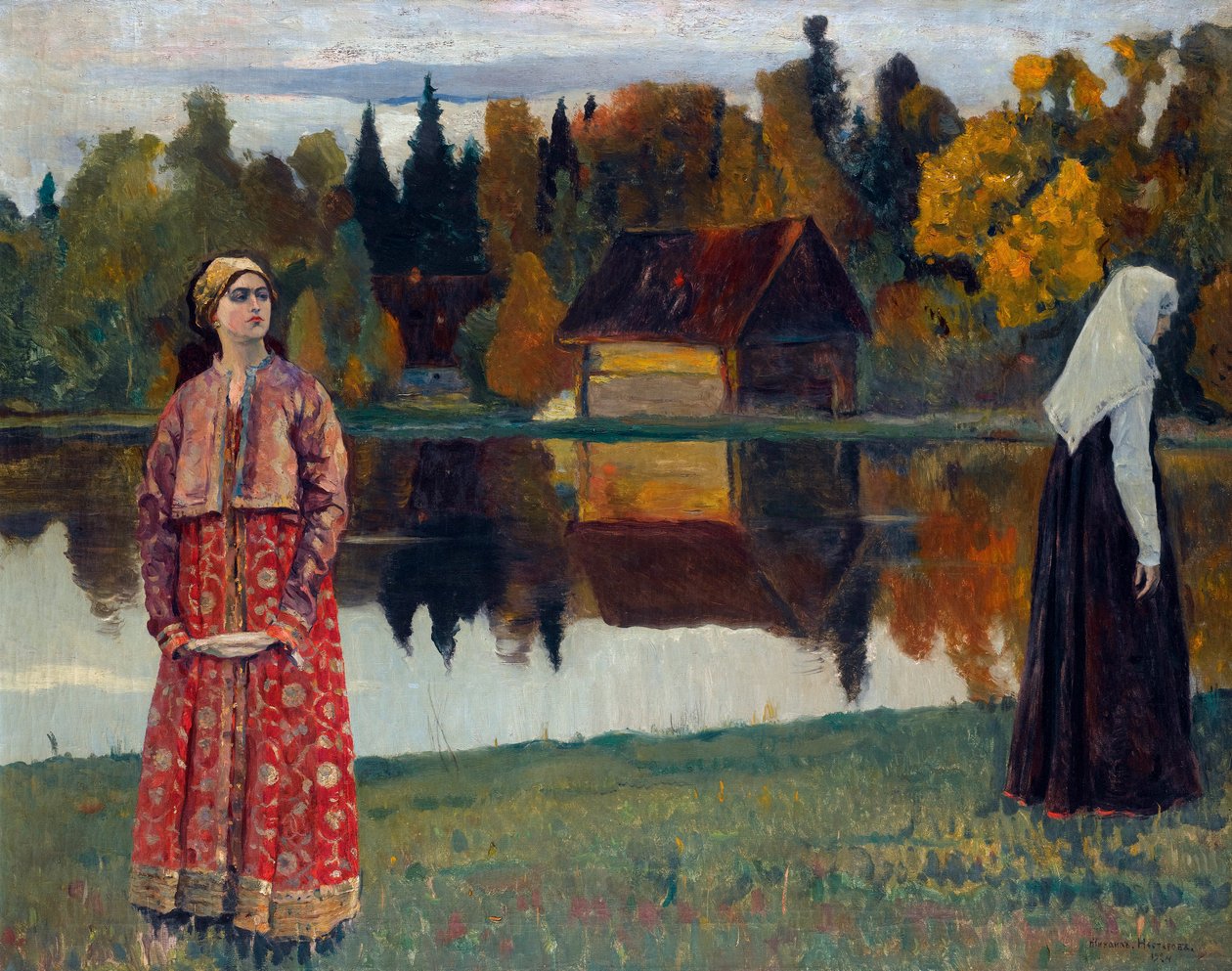 ""Pres du lac"" (Ved søen) Peinture de Mikhail Nesterov (1862-1942) af Mikhail Vasilievich Nesterov