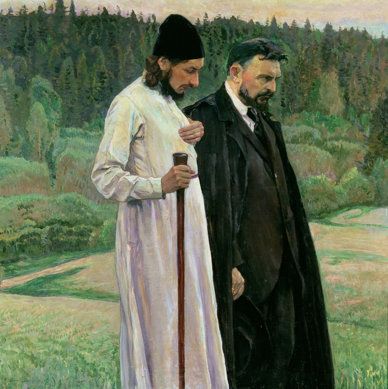 Filosofferne: Portræt af Sergei Nikolaevich Bulgakov og Pavel Aleksandrovich Florensky af Mikhail Vasilievich Nesterov