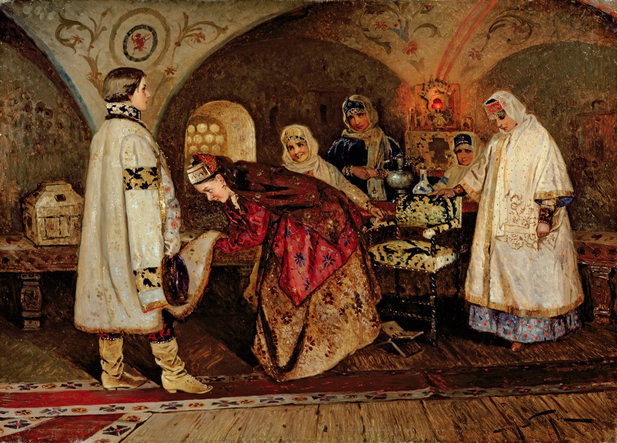 Tsar Alexei Mikhailovich (1629-76) Møder sin brud, Maria Miloslavasky, 1887 af Mikhail Vasilievich Nesterov