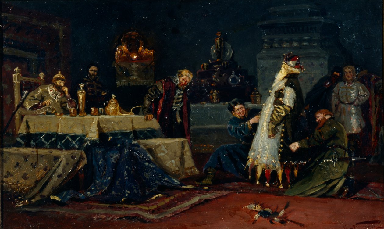 Falder sod. Boyar Druzhina Andreevich Morozov før Ivan den Forfærdelige, 1885 af Mikhail Vasilievich Nesterov