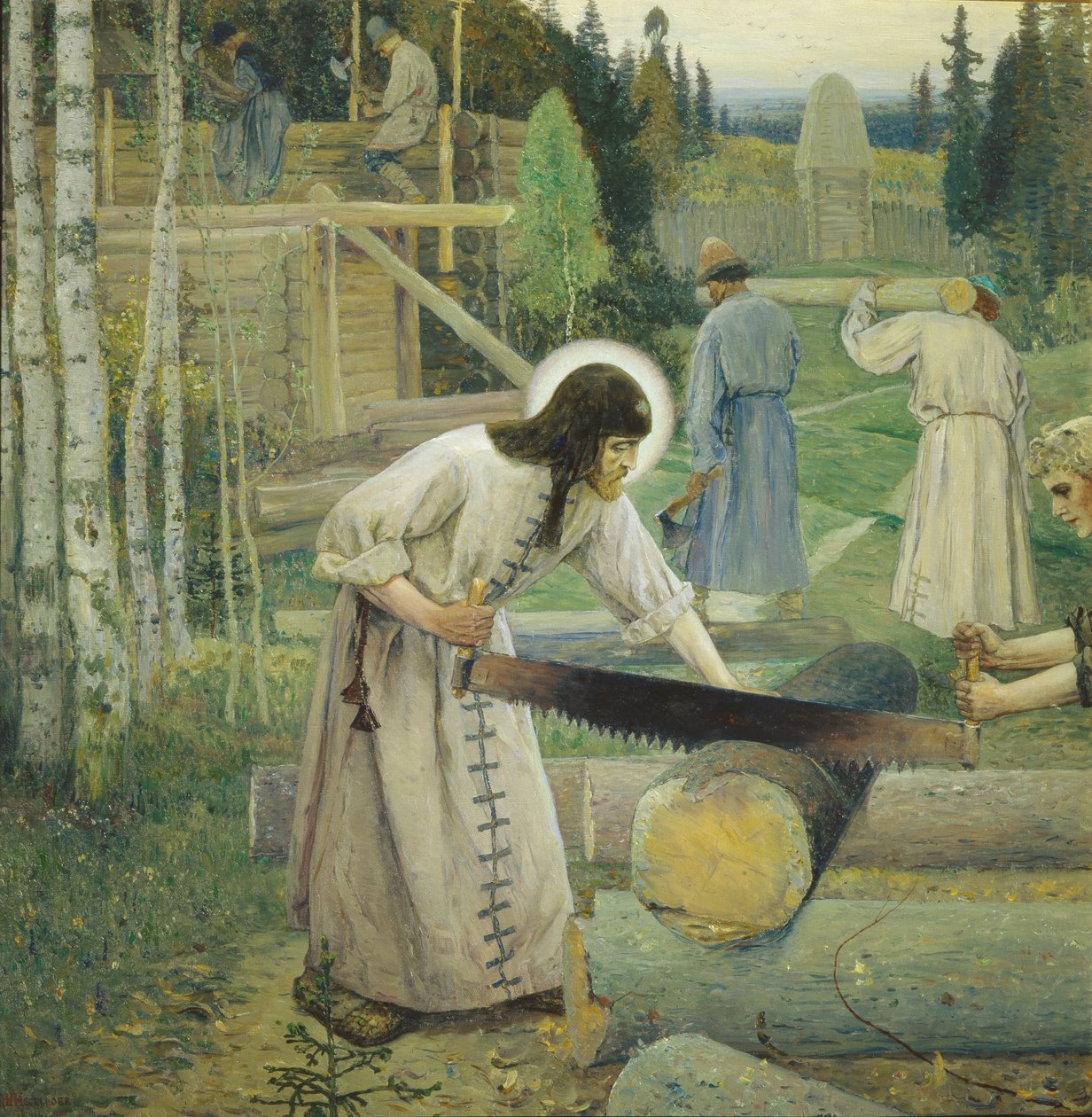Sankt Sergius arbejder Triptykon, midterste del, 1896 af Mikhail Vasilievich Nesterov