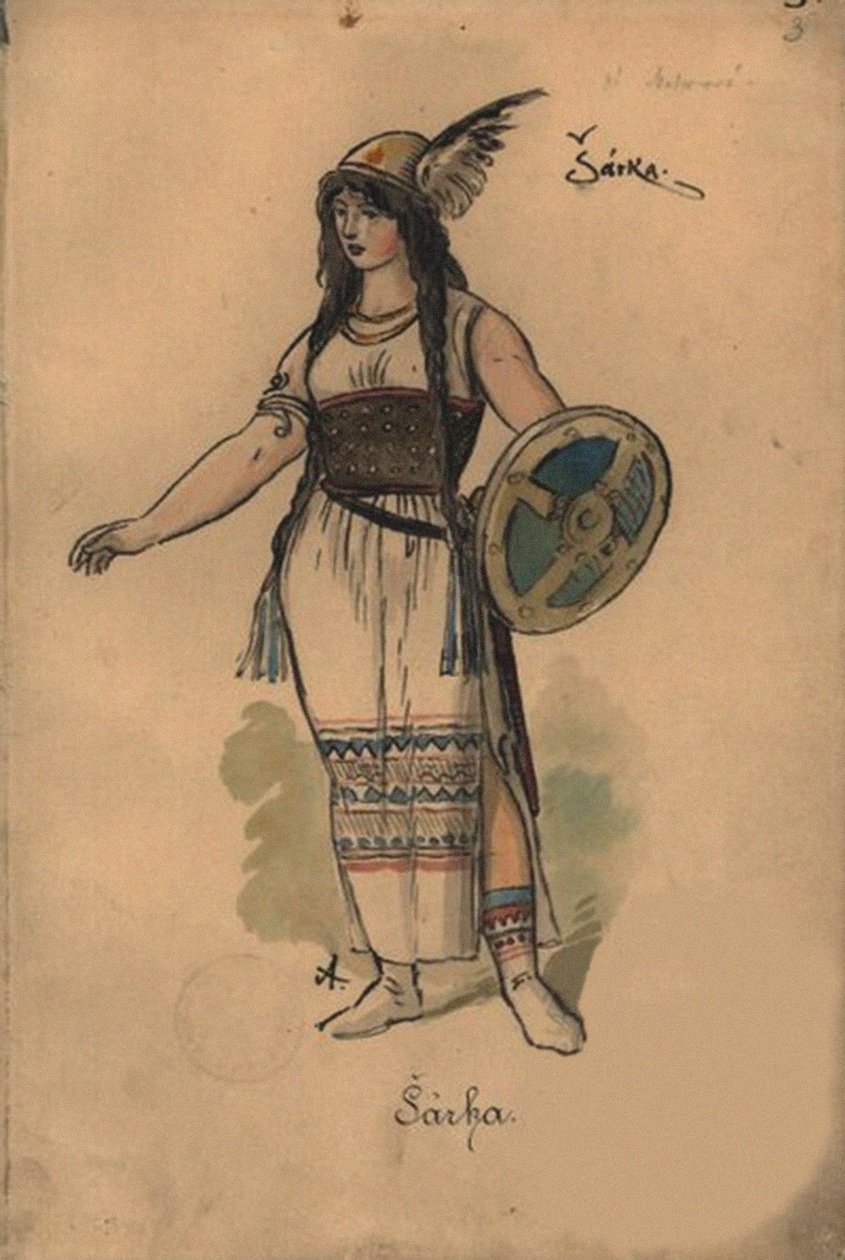 Sarka. Kostumedesign til operaen Sarka af Zdenek Fibich, 1897. af Mikolas Ales