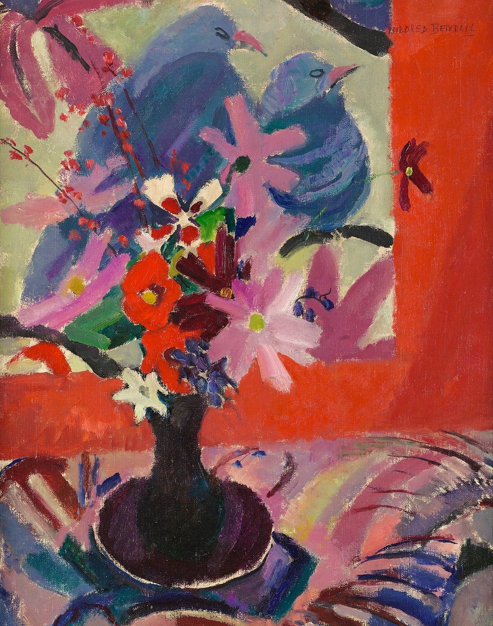 Blomster med fugle, c.1926 af Mildred Bendall