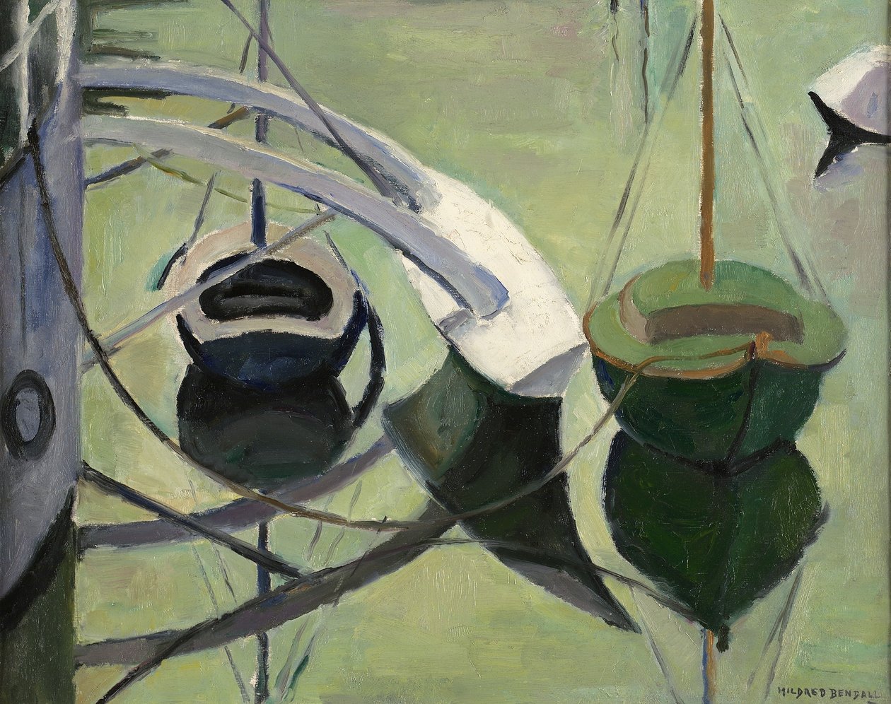 Pendulet og dets refleksion, ca. 1935 (olie på papir lagt på lærred) af Mildred Bendall