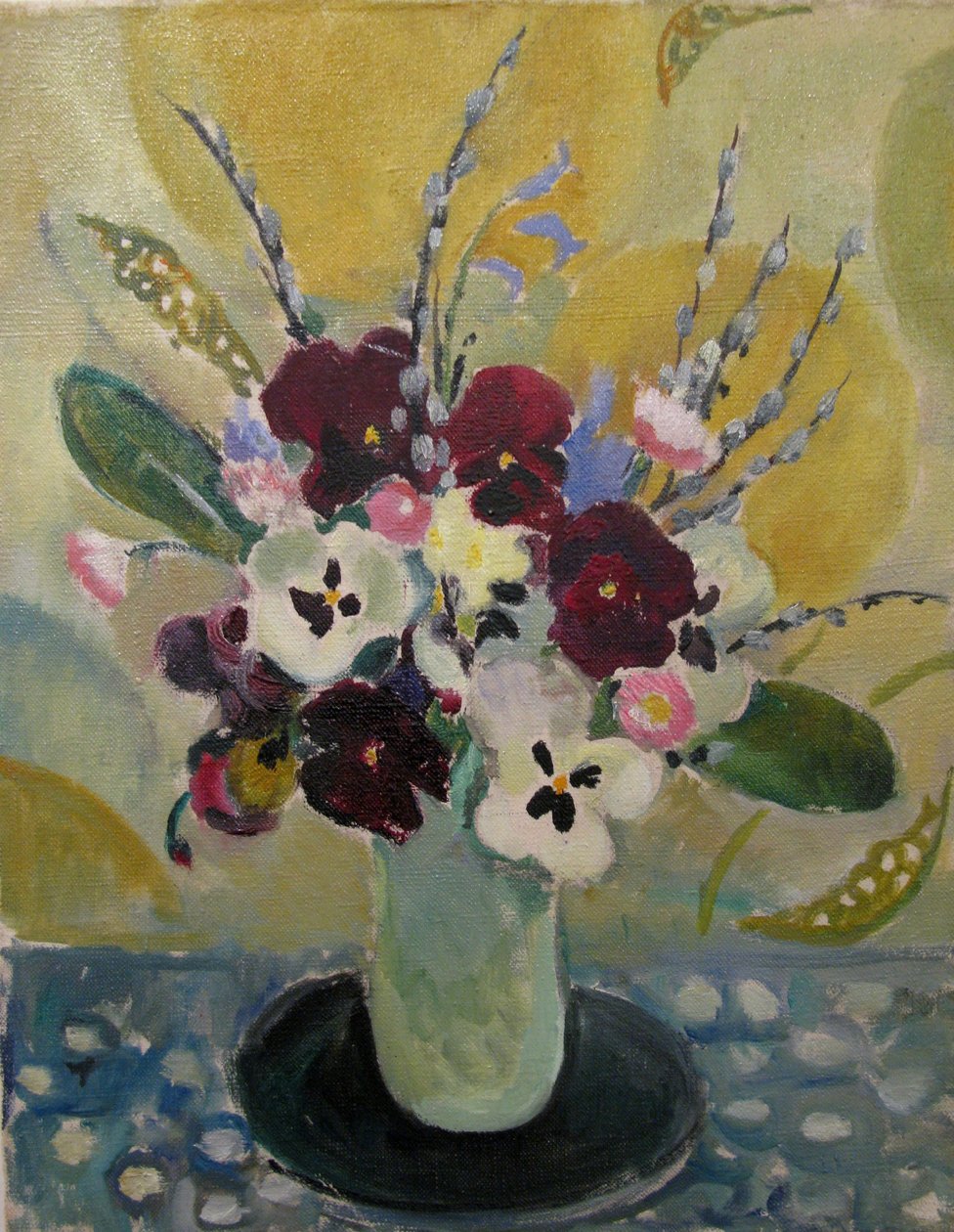 Stilleben med stedmoderblomster, ca. 1930 af Mildred Bendall