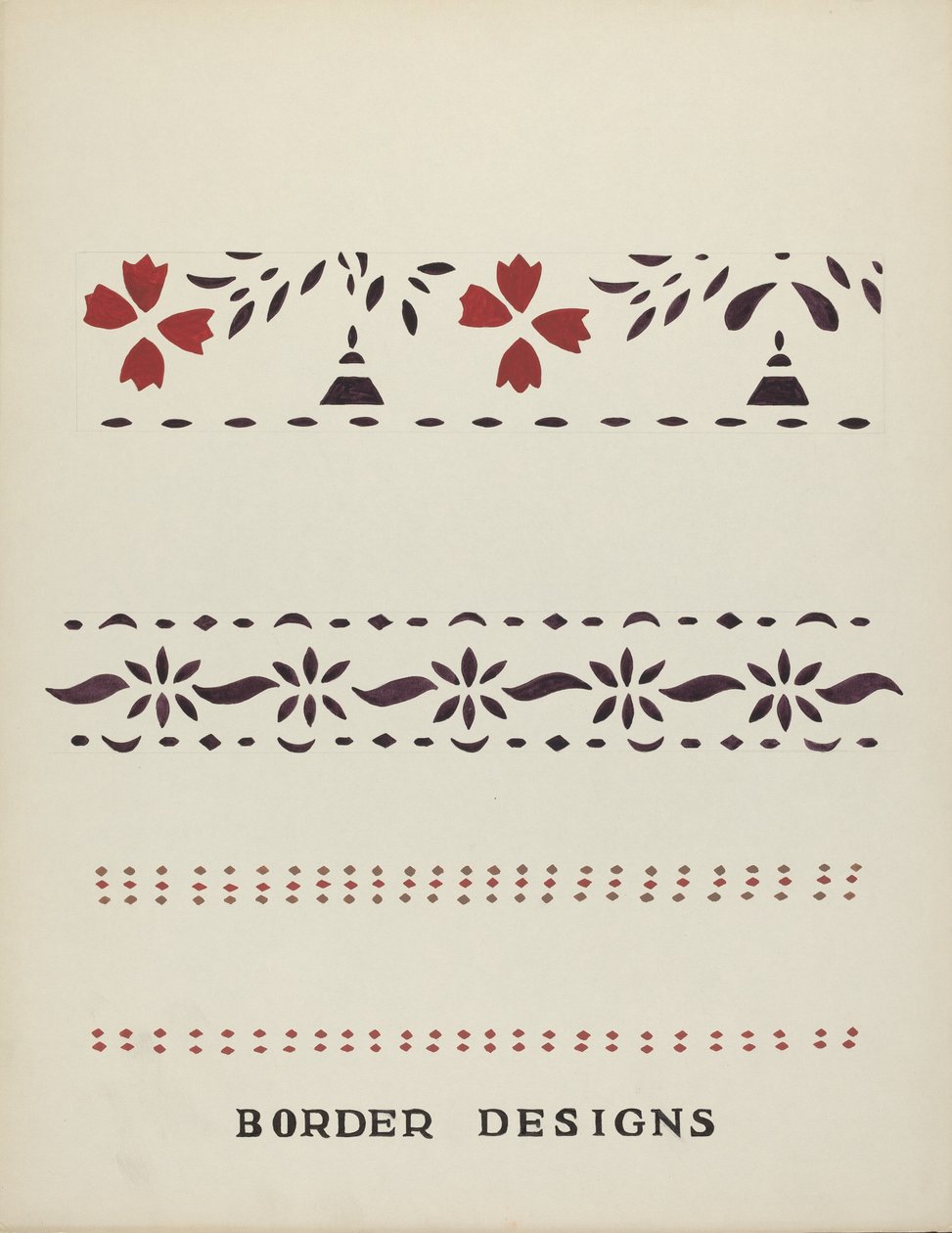 Kantdesign fra den foreslåede portefølje "Maine Wall Stencils" af Mildred E. Bent