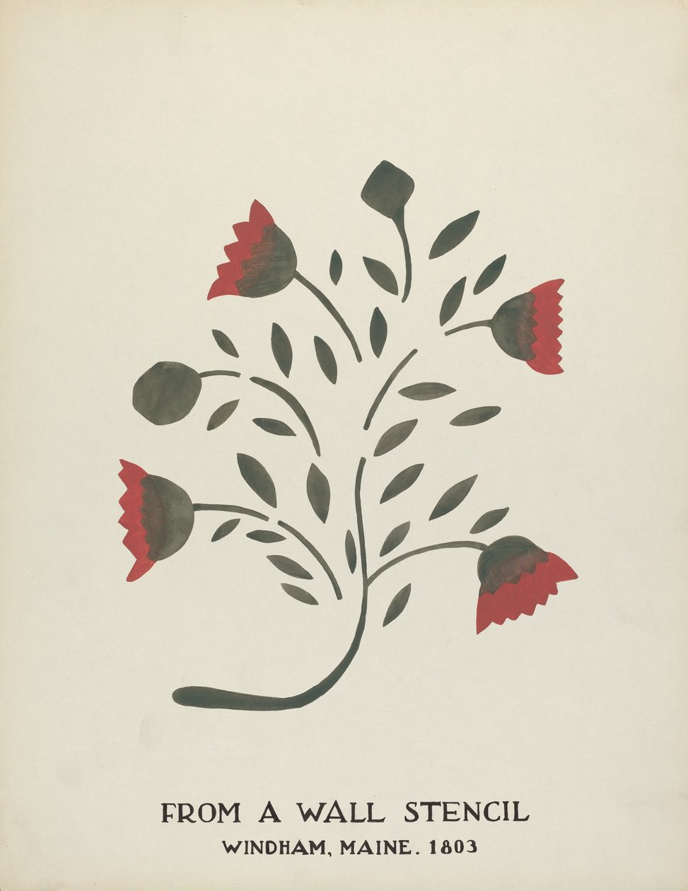 Design fra Windham, Maine 1803: Fra den foreslåede portefølje "Maine Wall Stencils" af Mildred E. Bent