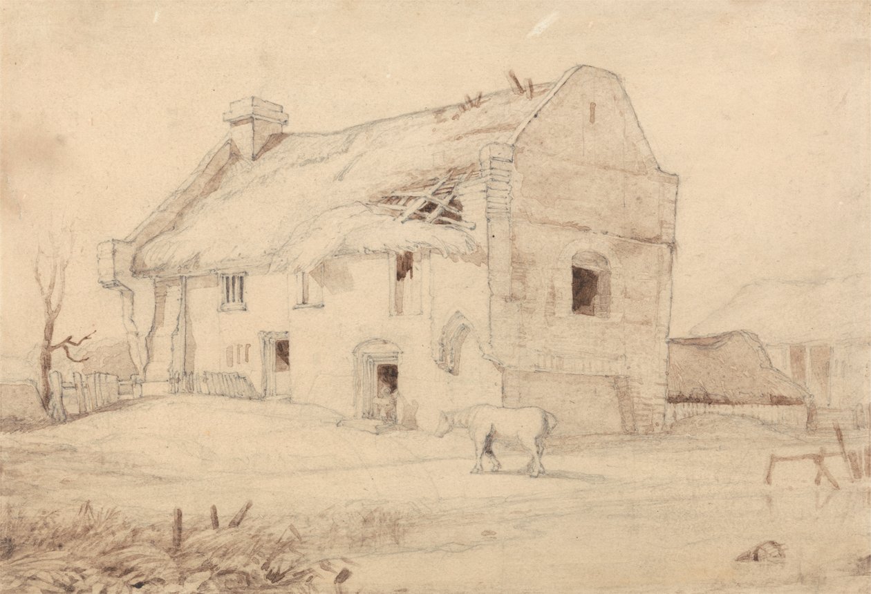Sommerhus med græssende heste af Miles Edmund Cotman