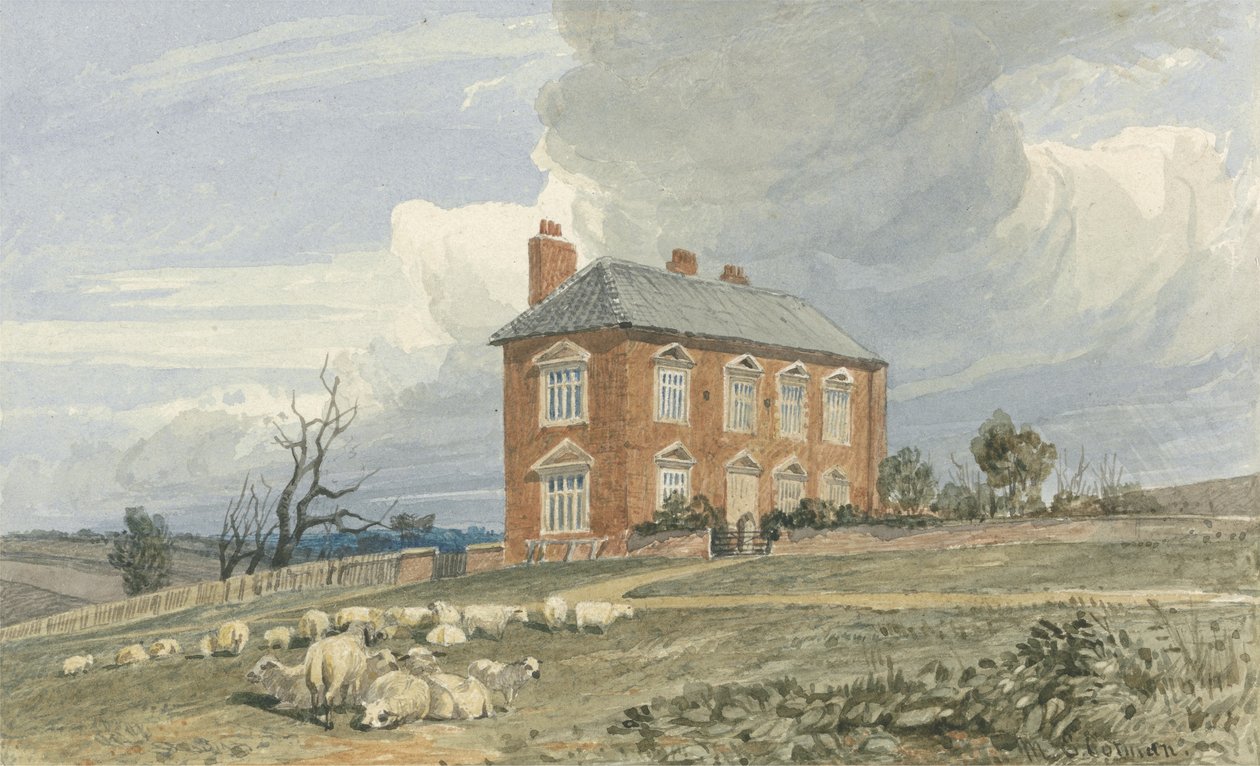 Irmingland Hall, Norfolk (wc med blæk over grafit på vævet papir) af Miles Edmund Cotman