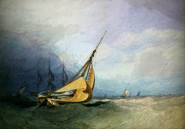 Havlandskab med både (akvarel på papir) af Miles Edmund Cotman