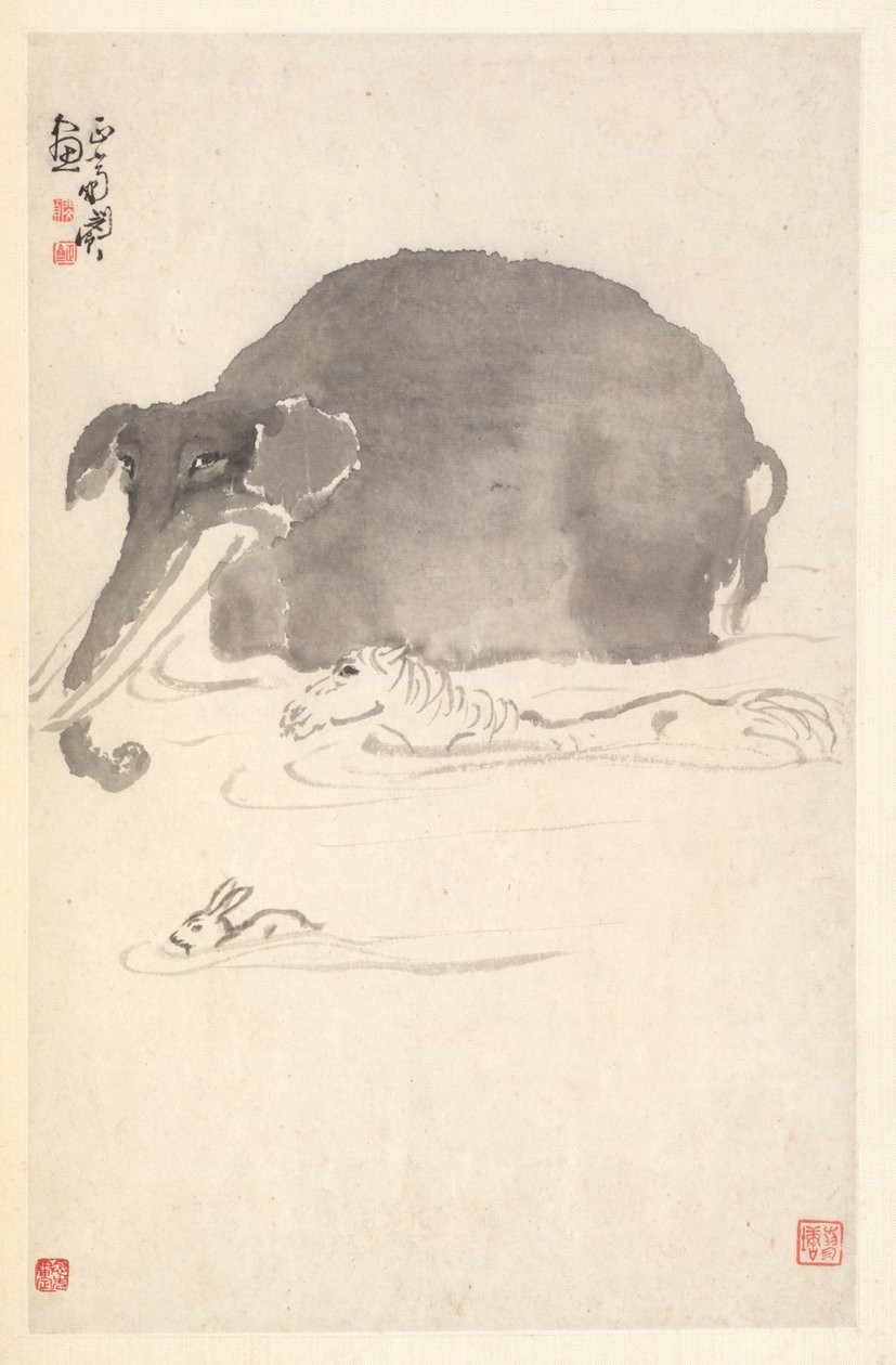Elefant, hest og hare, 1788. af Min Zhen