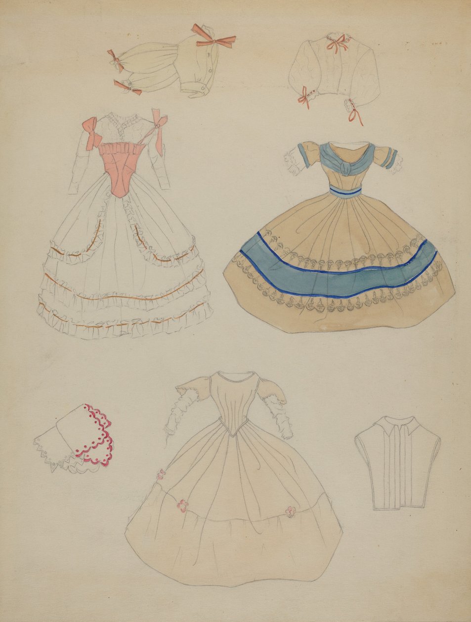 Dukke og klædeskab, ca. 1936. af Mina Lowry