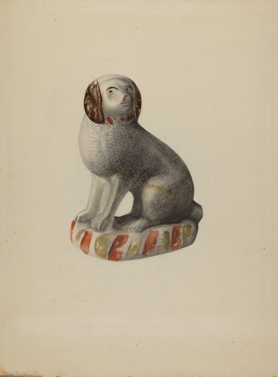 Pa. Tysk Hundefigur, ca. 1937. af Mina Lowry