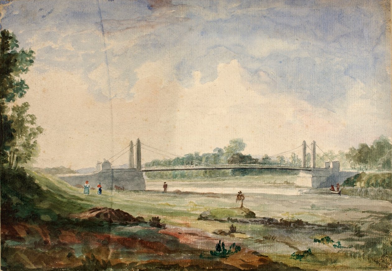 Hængebro over Arno, nær Cascine, Forence af Miner Kilbourne Kellogg