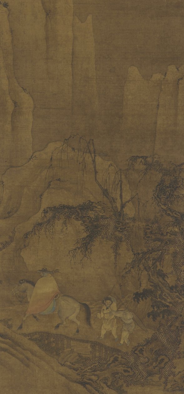 En rejsende til hest med ledsagere af Ming Dynasty Chinese School
