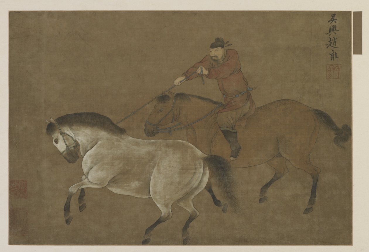 En rytter, der lasser en hest af Ming Dynasty Chinese School