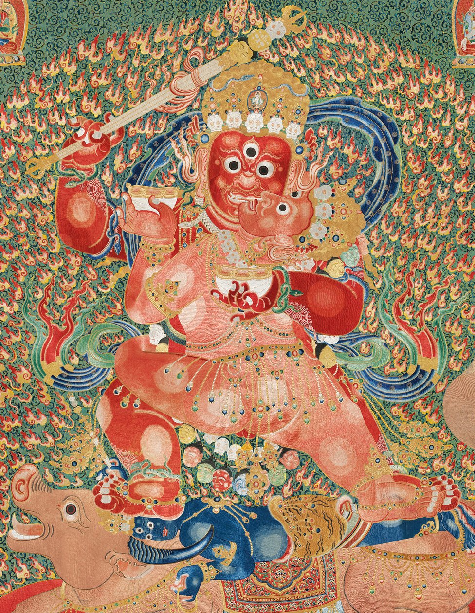 Detalje af kejserlig broderet silke-thangka af Ming Dynasty Chinese School