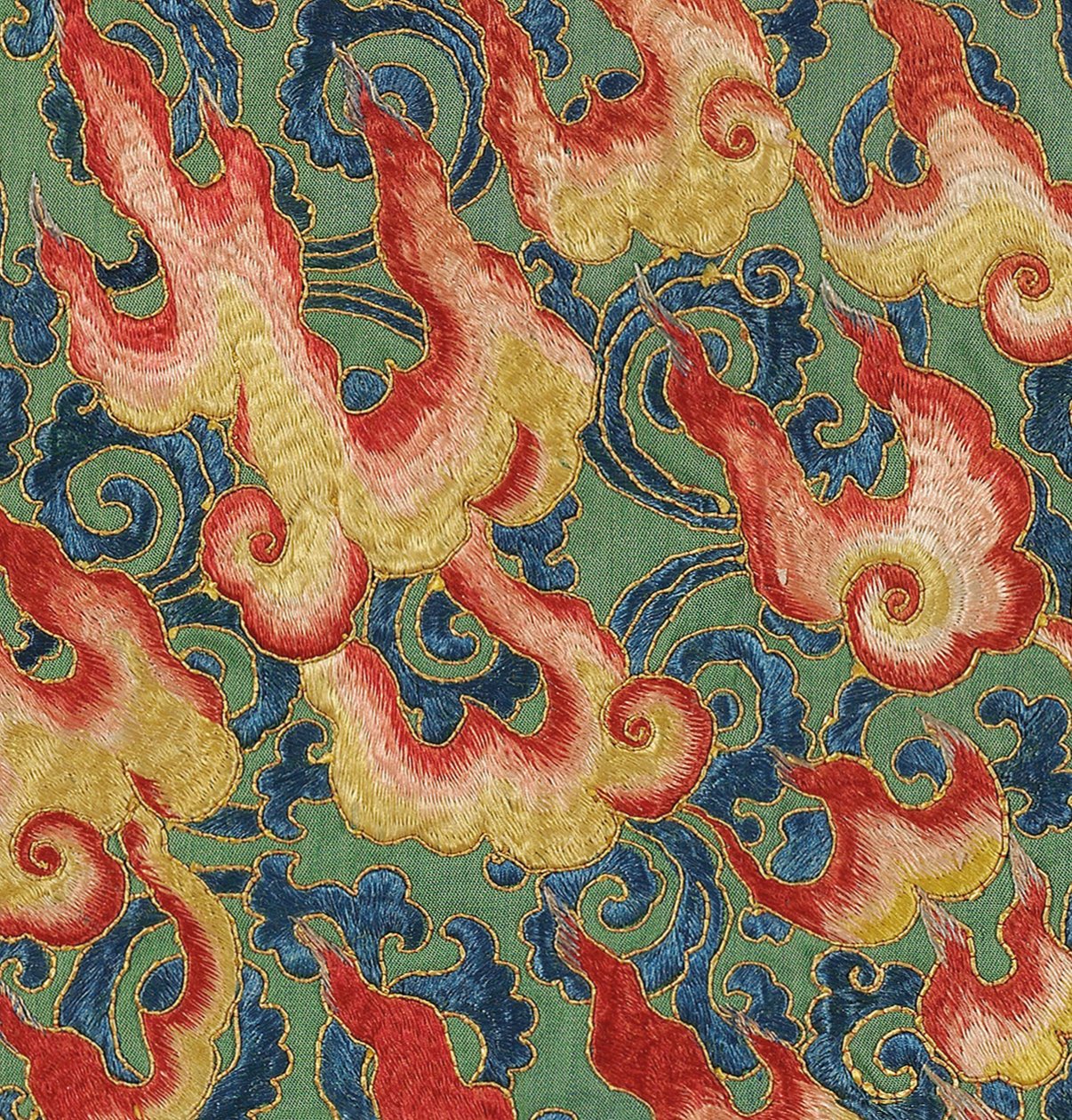 Detalje af kejserlig broderet silke-thangka af Ming Dynasty Chinese School