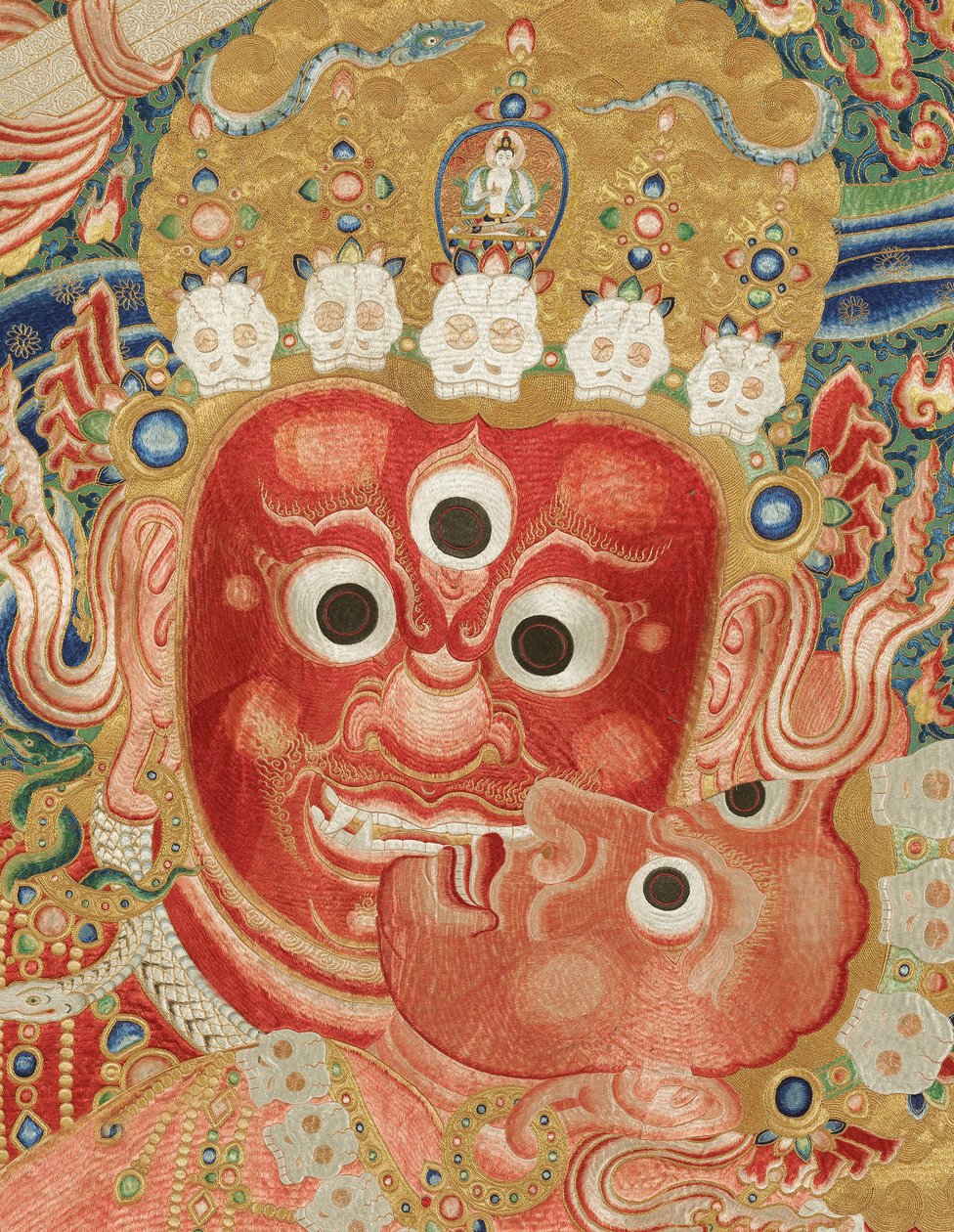 Detalje af kejserlig broderet silke-thangka af Ming Dynasty Chinese School